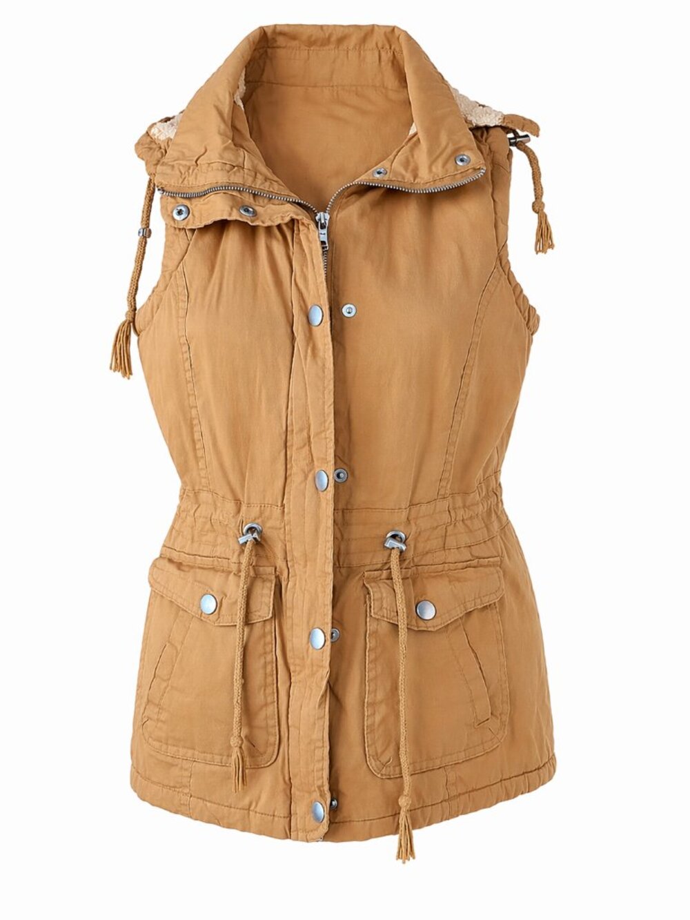 Royalty For Me Utility Vest | Tan Hooded Cargo Vest | Size M